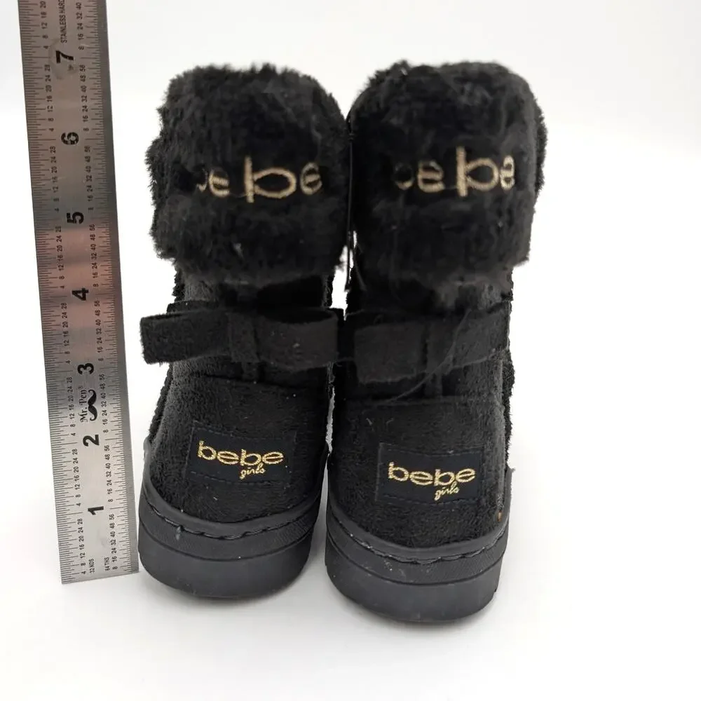 Bebe Bow Shaft Faux Shearling Lined Winter Boots Kids' Black Size US9 EU25